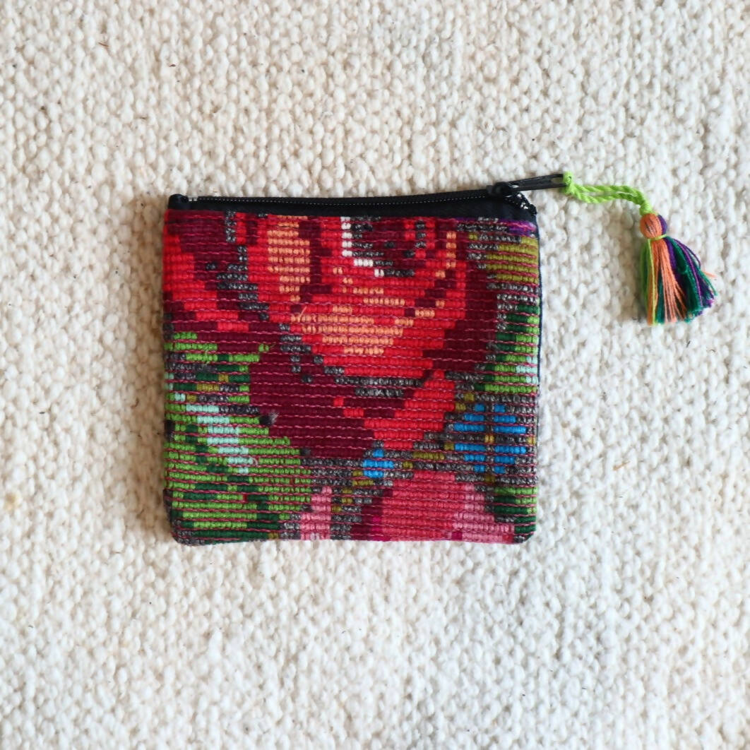 Huipil Coin Pouch - Red Rose