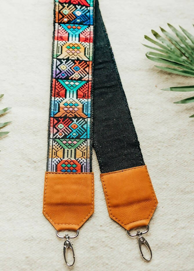 Vintage Embroidered Strap - Geometric with Tan Leather