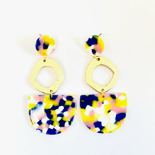 Multicolor Top Gold Circle Multicolor Earrings - Las Ofrendas 
