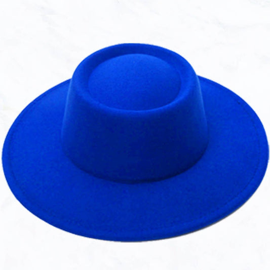 Royal Blue Big Brim Concave Top Jazz Hat