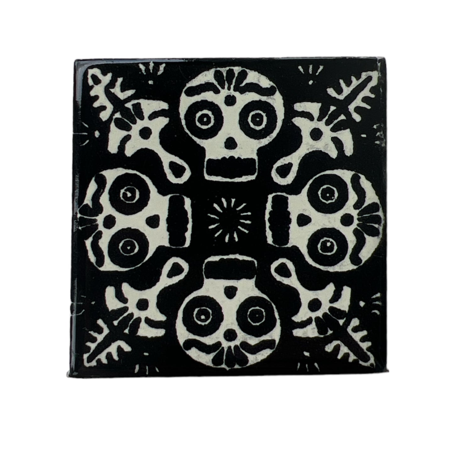 1.25” Hand Painted Skull Día De Los Muertos Spanish Tile Magnet