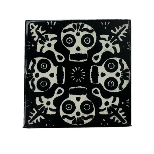 1.25” Hand Painted Skull Día De Los Muertos Spanish Tile Magnet - Las Ofrendas 