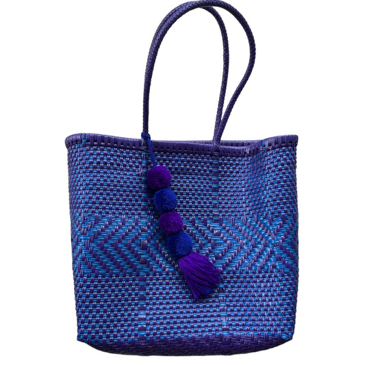 Purple Blue Handwoven Tote Purse with Charm
