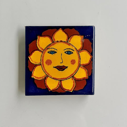 1.25” Hand Painted Sun Flower Spanish Tile Magnet - Las Ofrendas 