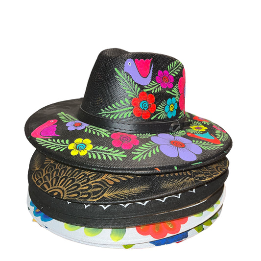 Custom ASSORTED Hand Painted Fedora (mexican artisanal Handpainted Palm Hats ) - Las Ofrendas 