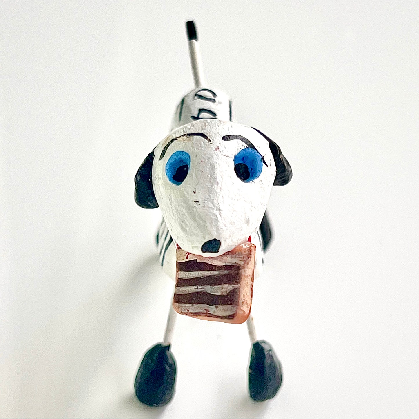 Wooden Dog with Steak Figure (Handmade Mexican Dog Figurine)