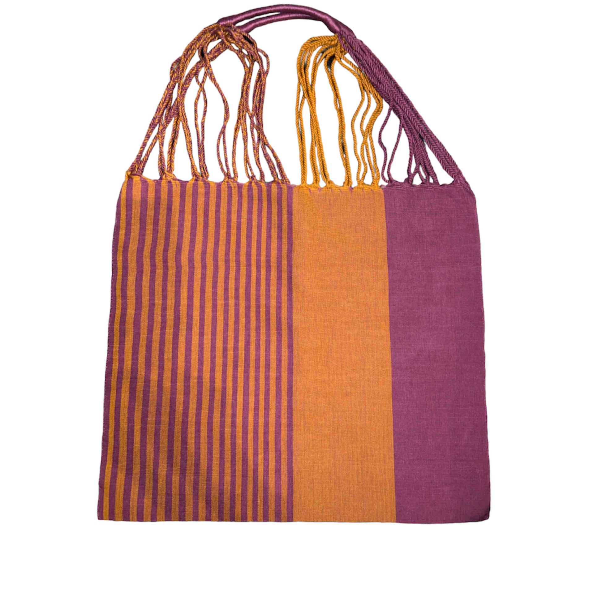 Purple Maroon Orange Stripe Woven Bag Tote - Las Ofrendas 