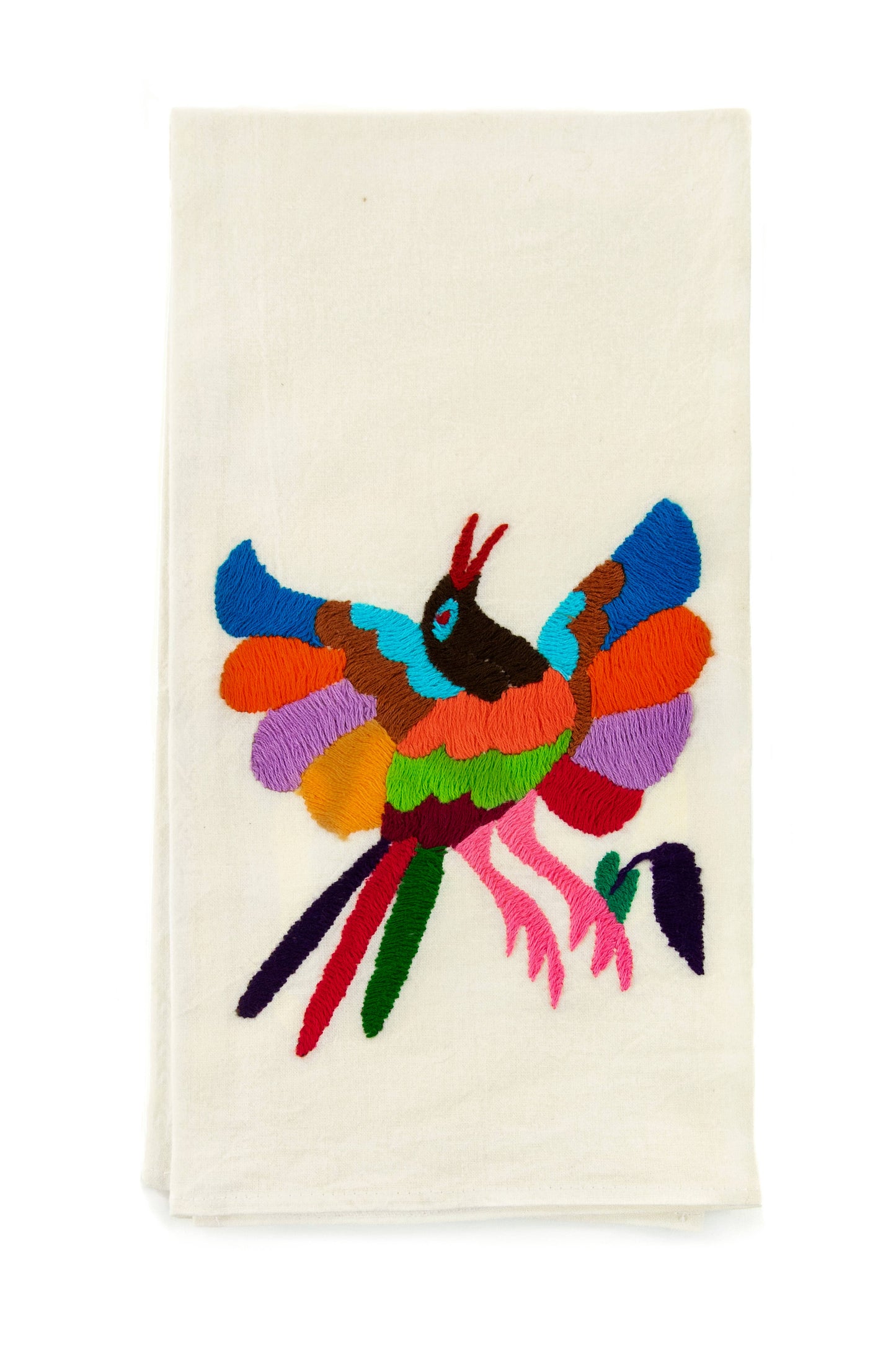 Otomi Embroidered Tea Towel - Natural/Multi - Las Ofrendas 