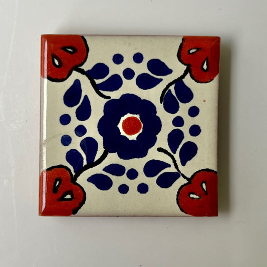1.25” Hand Painted Flower Blue Spanish Tile Magnet - Las Ofrendas 