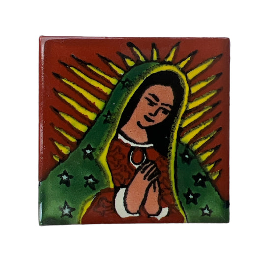 1.25” Hand Painted Lupe Spanish Tile Magnet - Las Ofrendas 