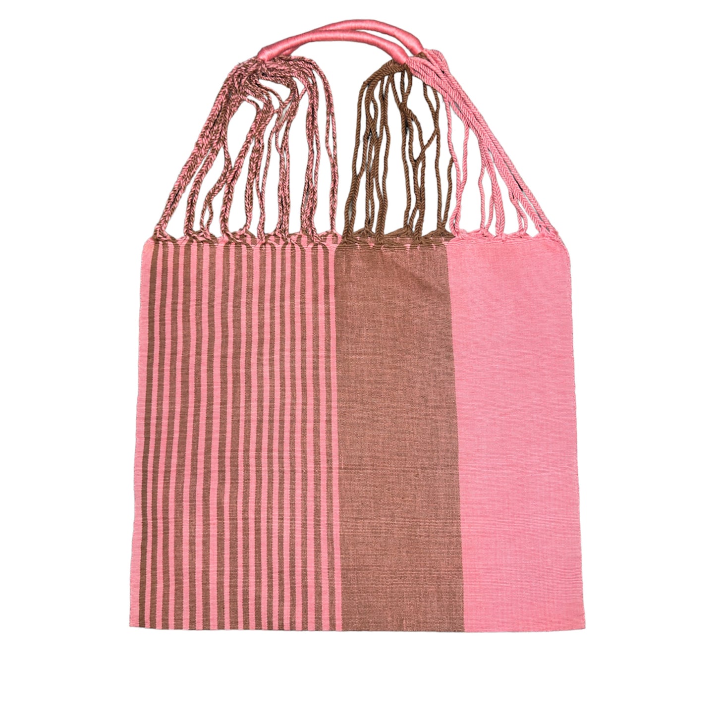 Pink Brown Stripe Woven Bag Tote - Las Ofrendas 