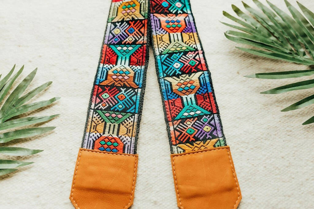 Vintage Embroidered Strap - Geometric with Tan Leather